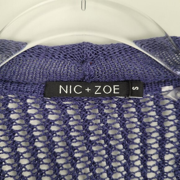 Nic+Zoe Linen Viscose Mesh Cardigan Open Front 3/4 Sleeve Knit Blue Size S - Picture 14 of 14